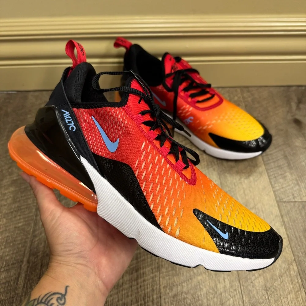 Nike Air Max 270 "Sunset" University Red Gold Sneakers Men's Size 9 - Picture 2 of 9